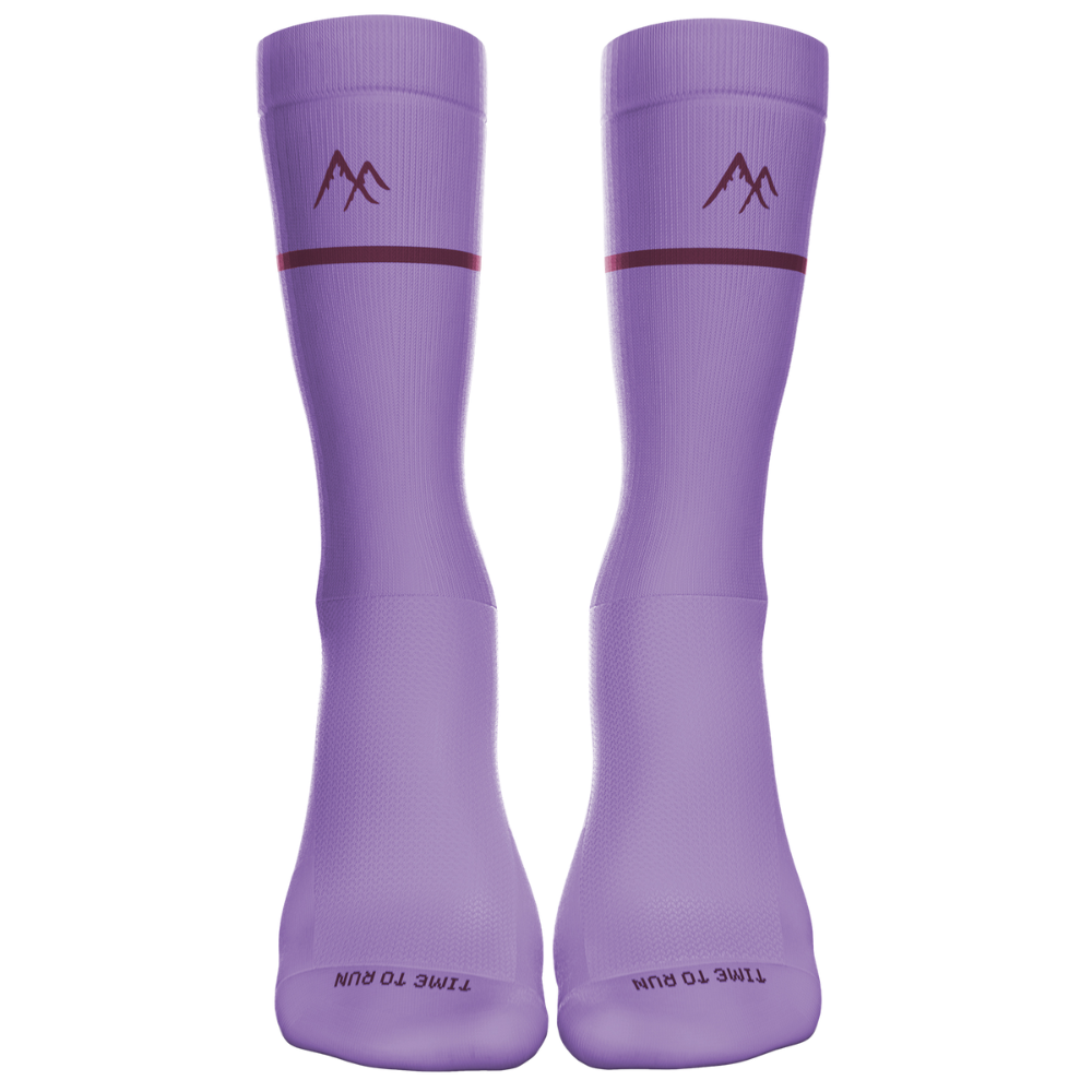 Purple running socks front facing on white background