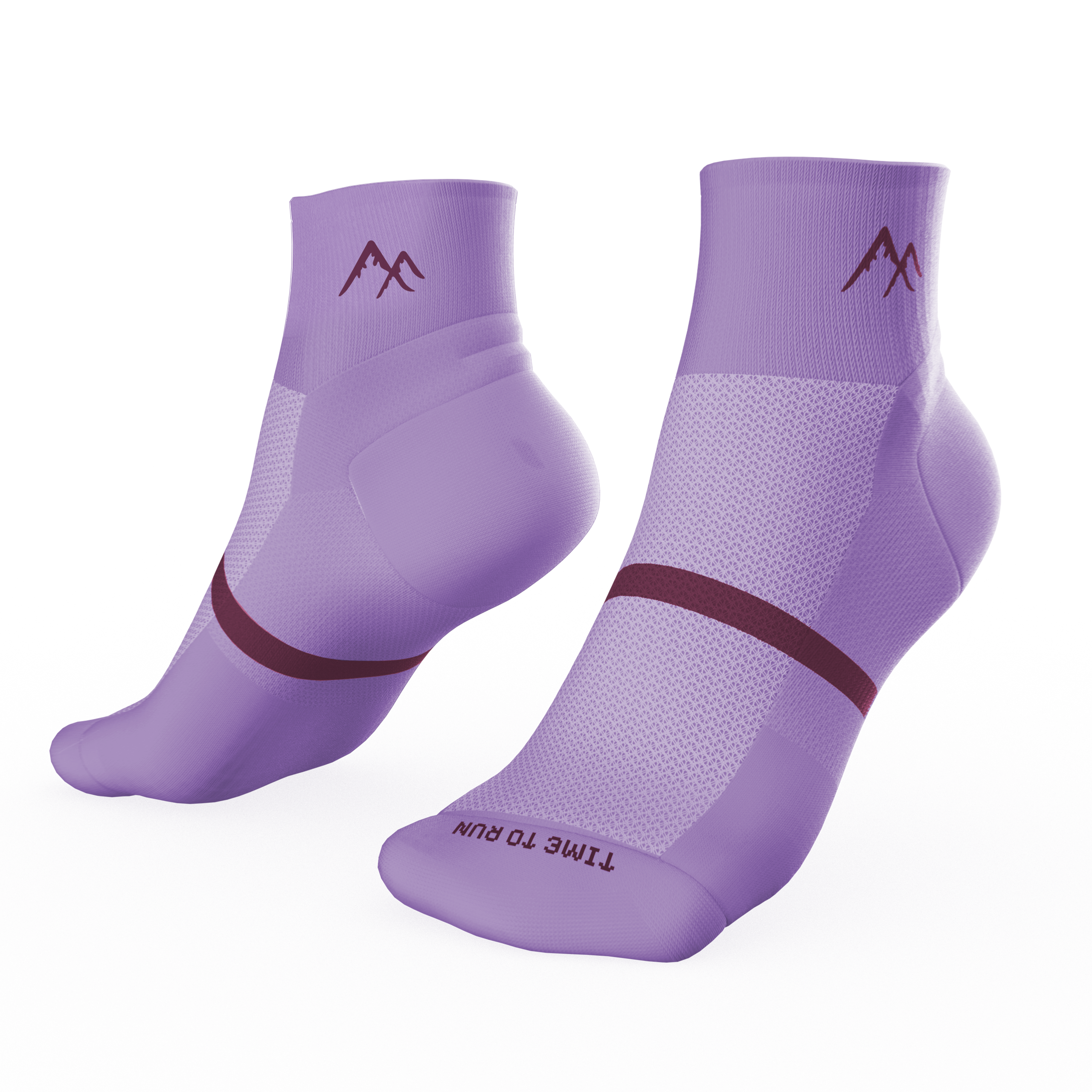 Purple short crew running socks on transparent background